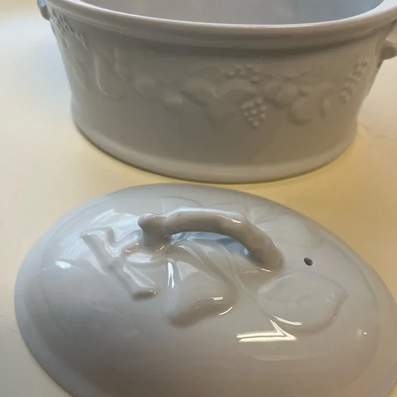 Vintage Philippe Deshoulieres Limoges Porcelain Blanc de Blanc 1 Qt oval dish